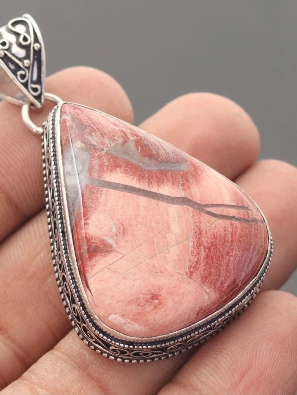 Natural Red Jasper Teardrop Pendant 925 Sterling Silver New